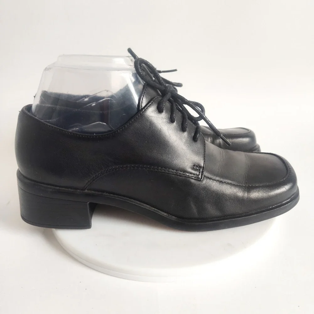 Easy Spirit Oxford Shoes 6.5 Wide Leather Square Toe Block Heel Vintage Lace-up
